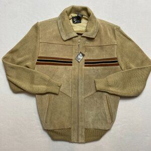 Vintage Alan Stuart  Cowhide Jacket Mens S Tan Bomber Suede Full Zip NWD